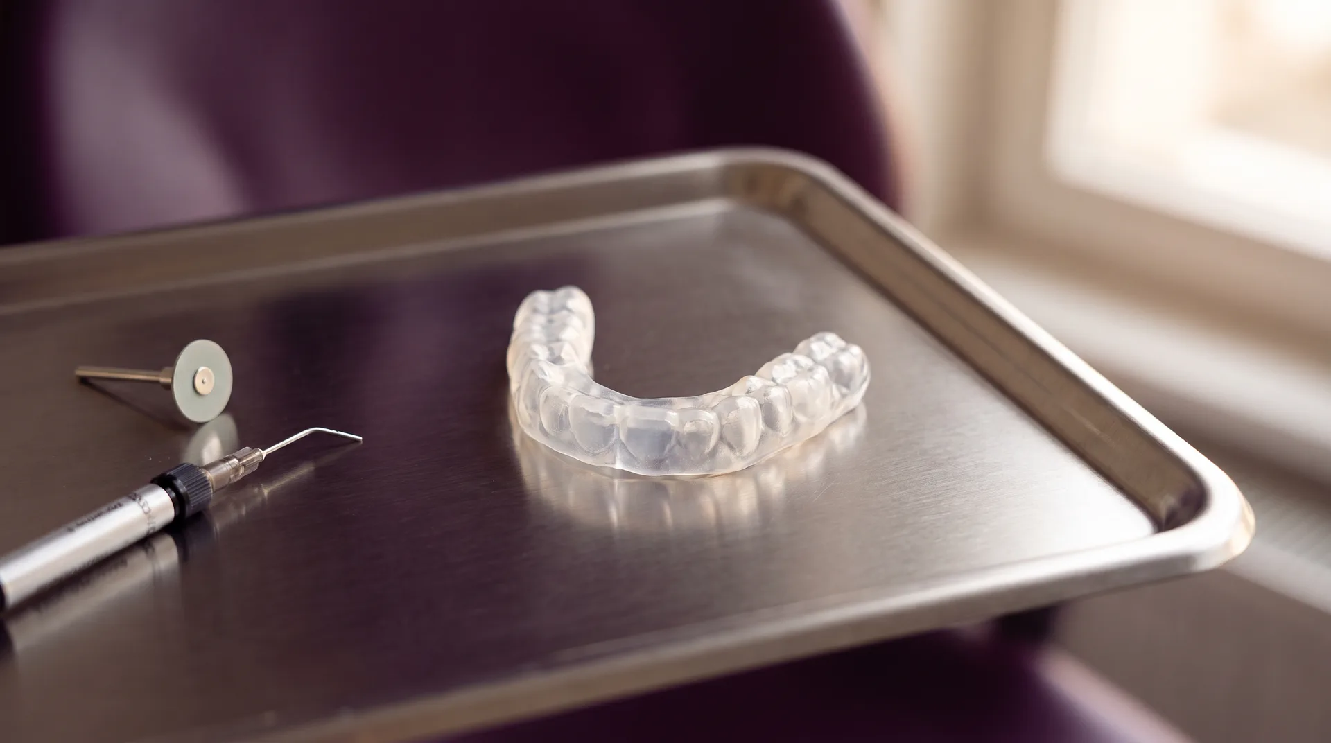 Transferschablone und fließfähiges Composite auf einem Edelstahl-Tray — Symbolbild